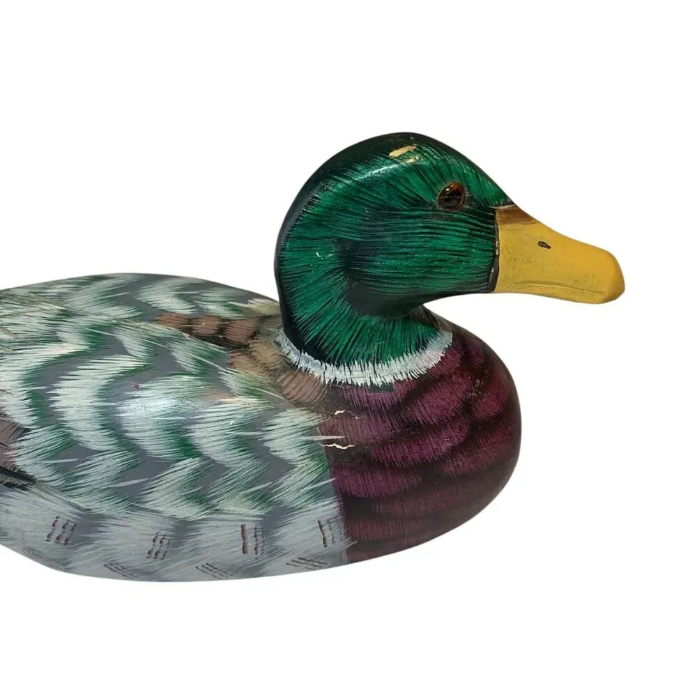 Vintage Duck Figurines Decoys Decor Set of 2 Wooden Painted Rustic Cabincore